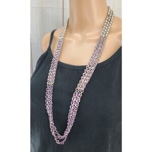 Coldwater Creek Shades of Purple Beaded Silver Tone Chain 3 Strand Necklace 33"